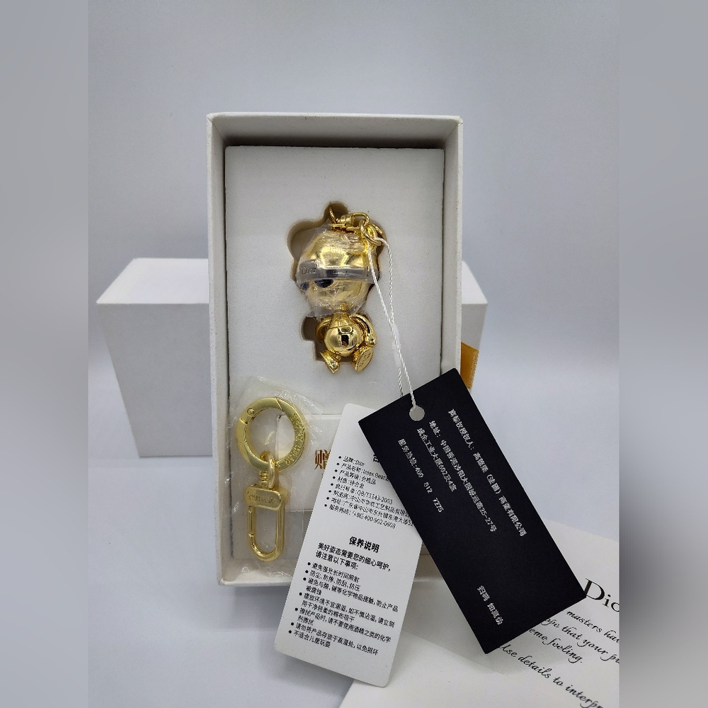 DIOR RARE Gold INLEX Robot Bear Keychain Asia-Exclusive Mid-Autumn Festival NWT - Picture 4 of 10